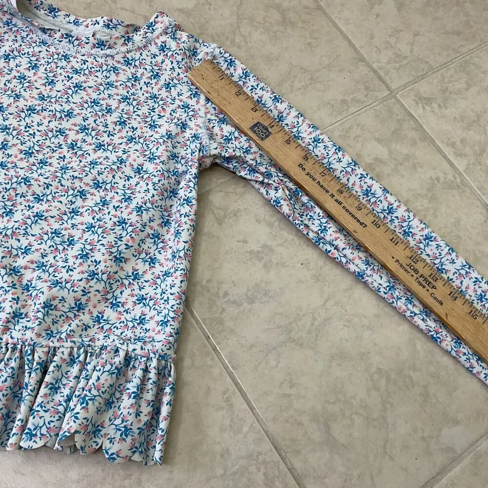 Ruffle Butts Girls Blue/Pink Floral Rash Guard Top Only Size 8 long sleeve
